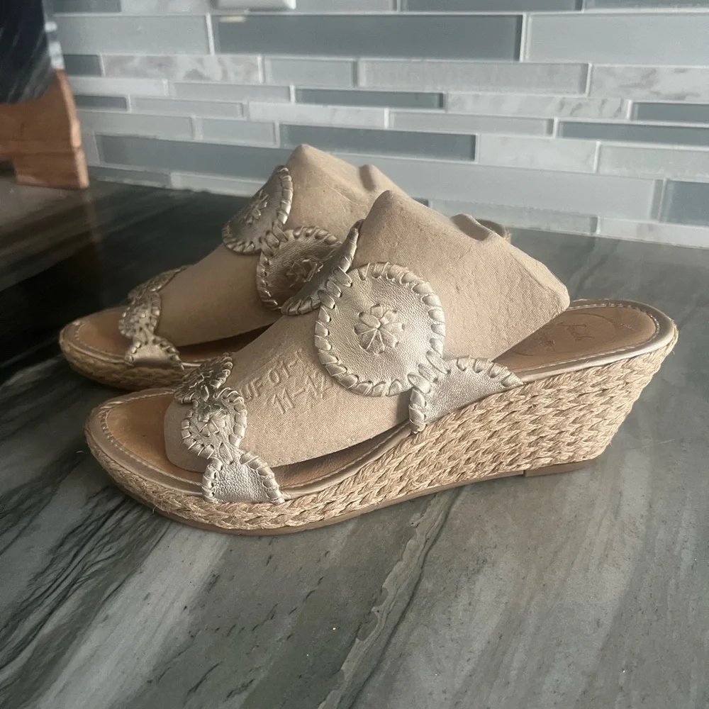 Jack Rogers Beige Braided Espadrille Wedge Slides